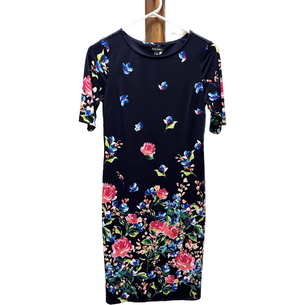 Roz & Ali Blue Floral Dress XS